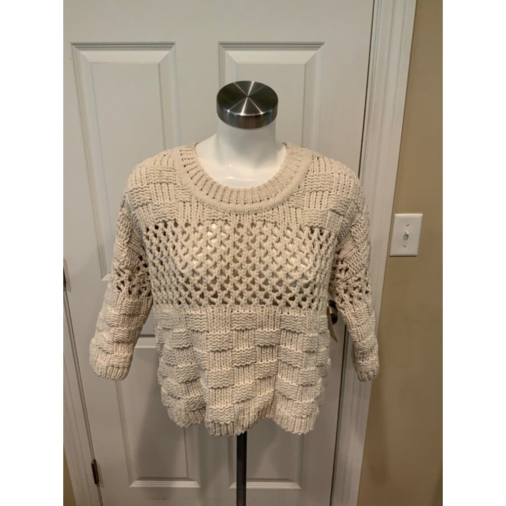 MOTH Cream Chunky Loose Knit Cropped Sweater, Size XS